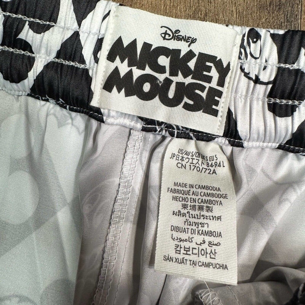 NWT 2023 Disney Small Black‎ White Mickey Mouse Pajama Pants Pockets Satin Silk - Picture 4 of 5